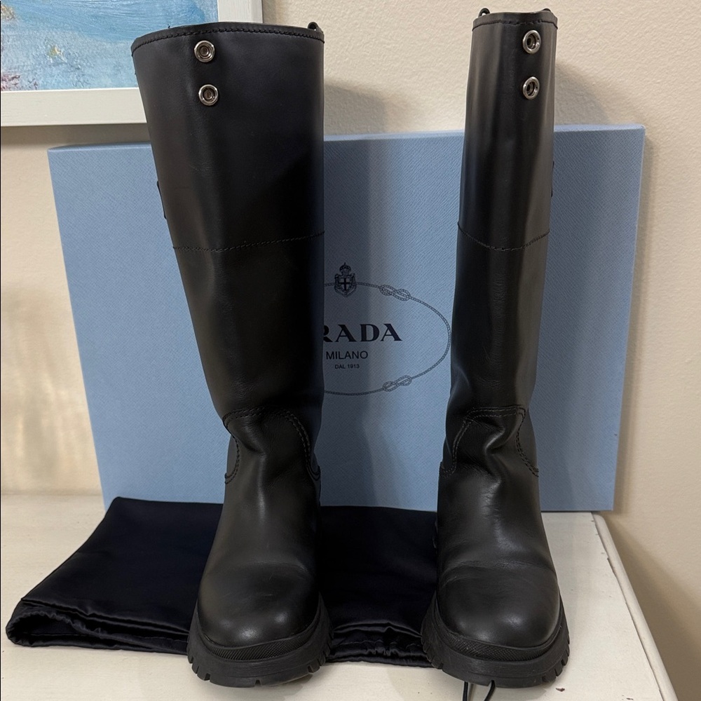 Prada Black Leather Knee-High Boots - Picture 2 of 5